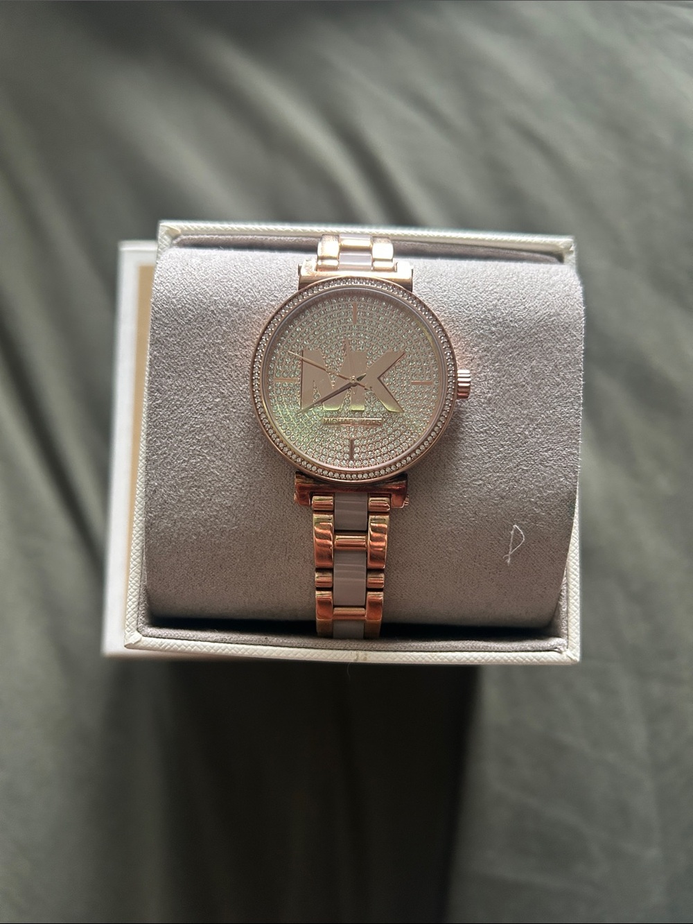 Michael Kors Rose Gold Pavé MK Logo Bracelet Watch